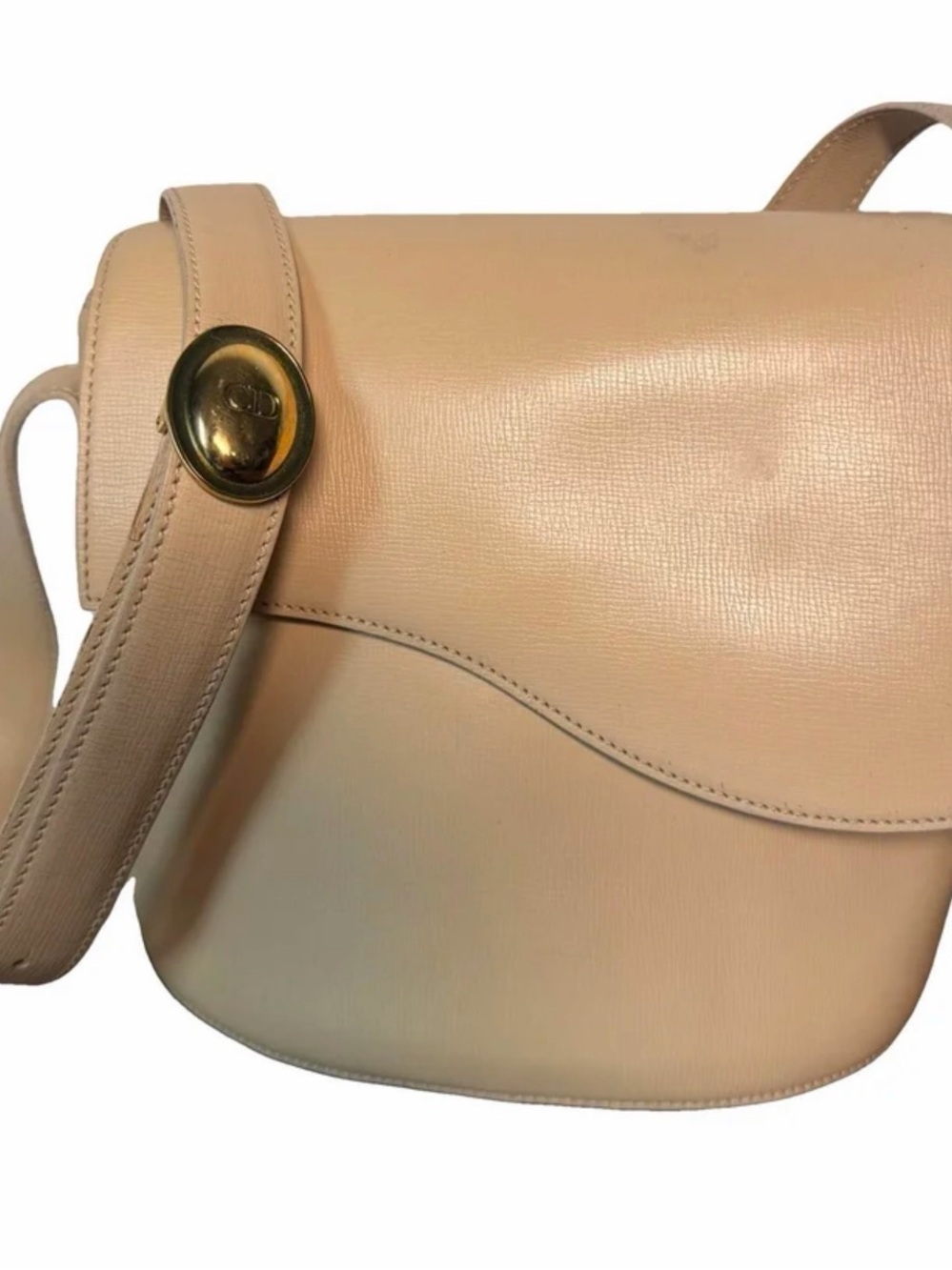 Dior Soft Cream Leather Saddle Shoulder Bag with Gold Button